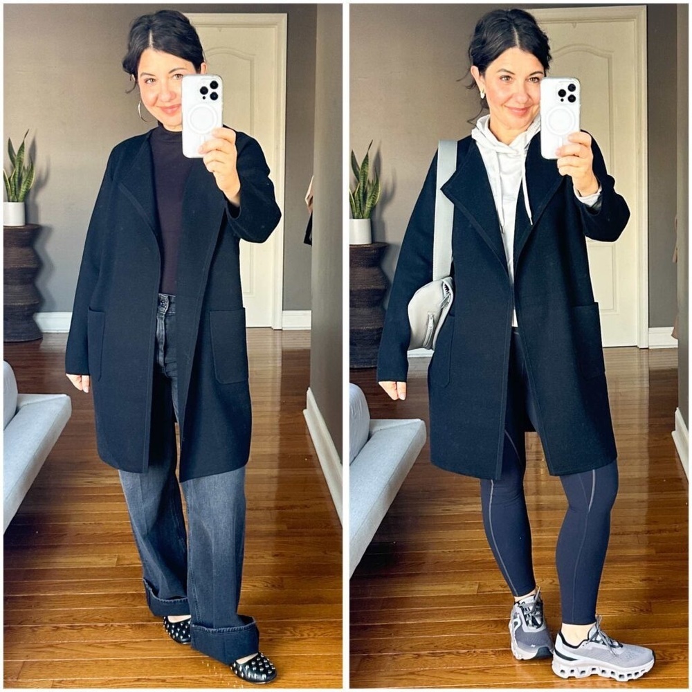 J. Crew Juliette collarless sweater blazer cardigan open coat cotton navy knit